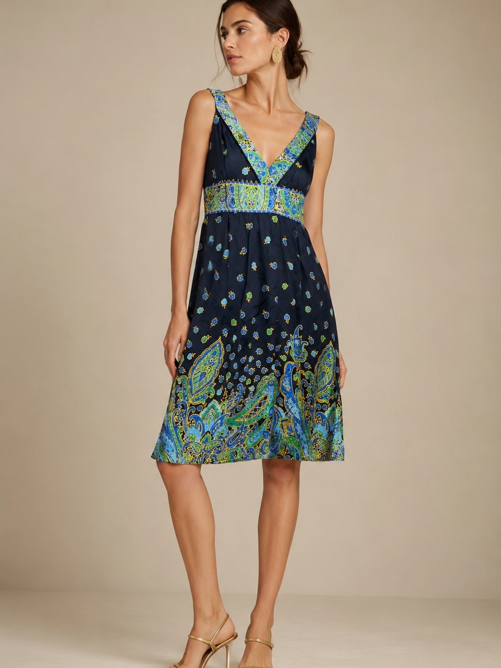Tibi Blue Paisley Print V-neck Sleeveless Dress Size 4